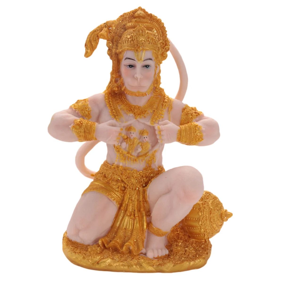 Gold Hanuman Statue Indian Lord Sculpture India Figurine Collection Idol Murti Pooja Sculpture for Decor Ornament