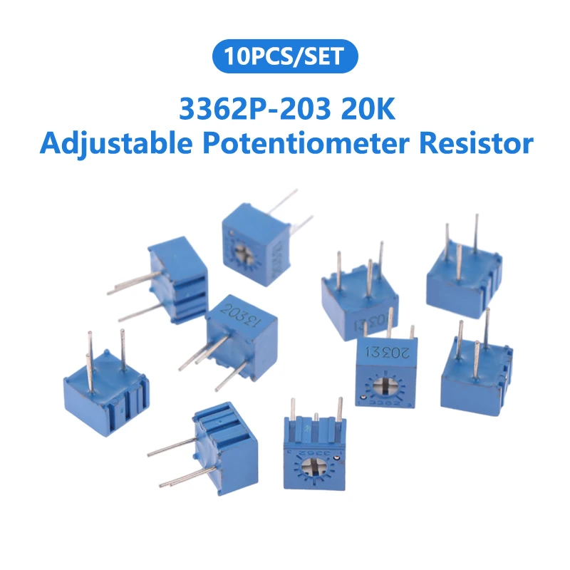 10Pcs 3362P-203 Adjustable Potentiometer Precision Trimmer Resistor Standing Type 3362 203 20K Potentiometer