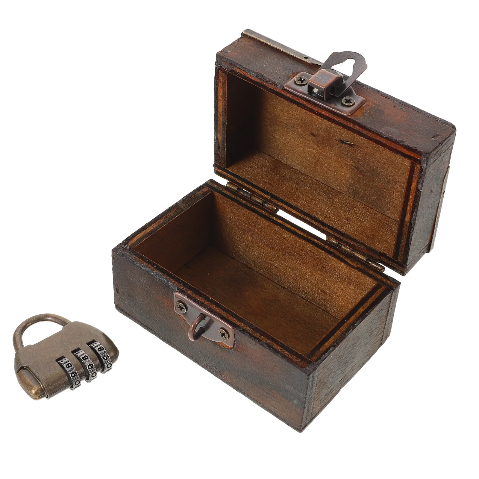 

Vintage Wood Jewelry Box Lockable Solid Wood Keepsake Chest Desk Organizer Decorative Countertop Storage Rustic Retro Home