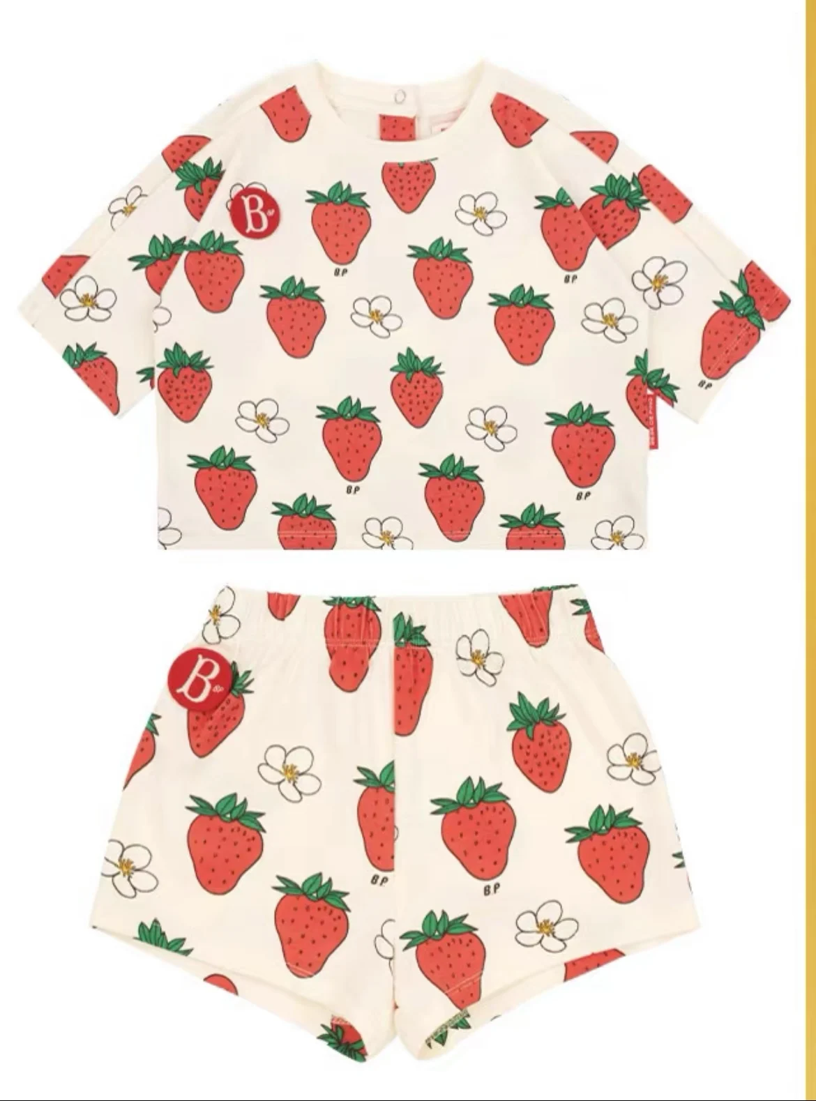 Summer Strawberry Set Girl\'s Strawberry Print Shirt+Shorts Two Piece Set Cotton Suit