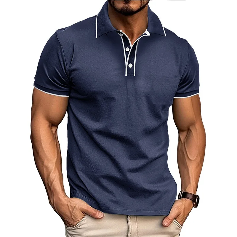 

European American Men's Short-sleeved Polo Shirt Foreign Trade Lapel Jacquard T-shirt Patchwork Top