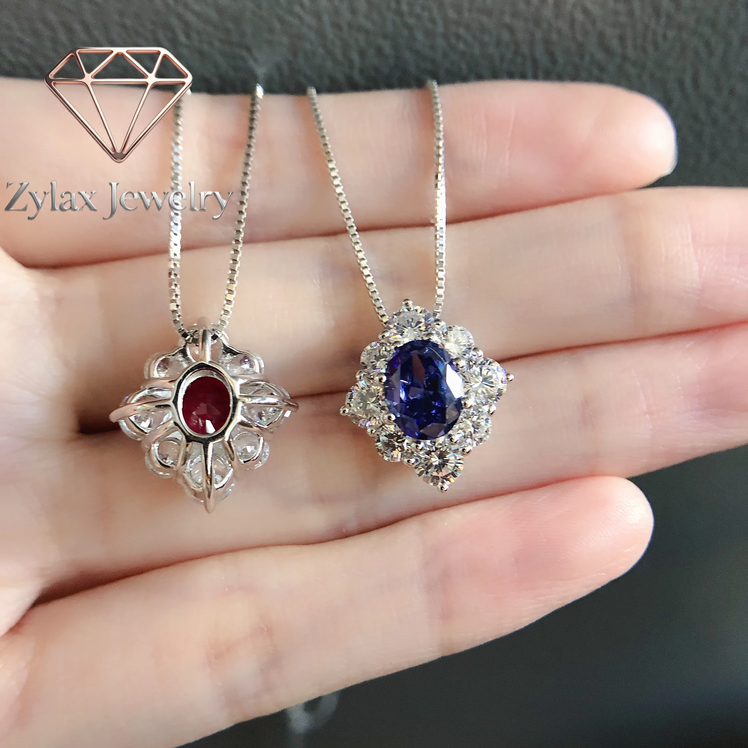 

Zylax Jewelry 2Ct Oval Cut Blue & Red Diamond Pendant for Her Solid Platinum 950 Pendant Necklace P084