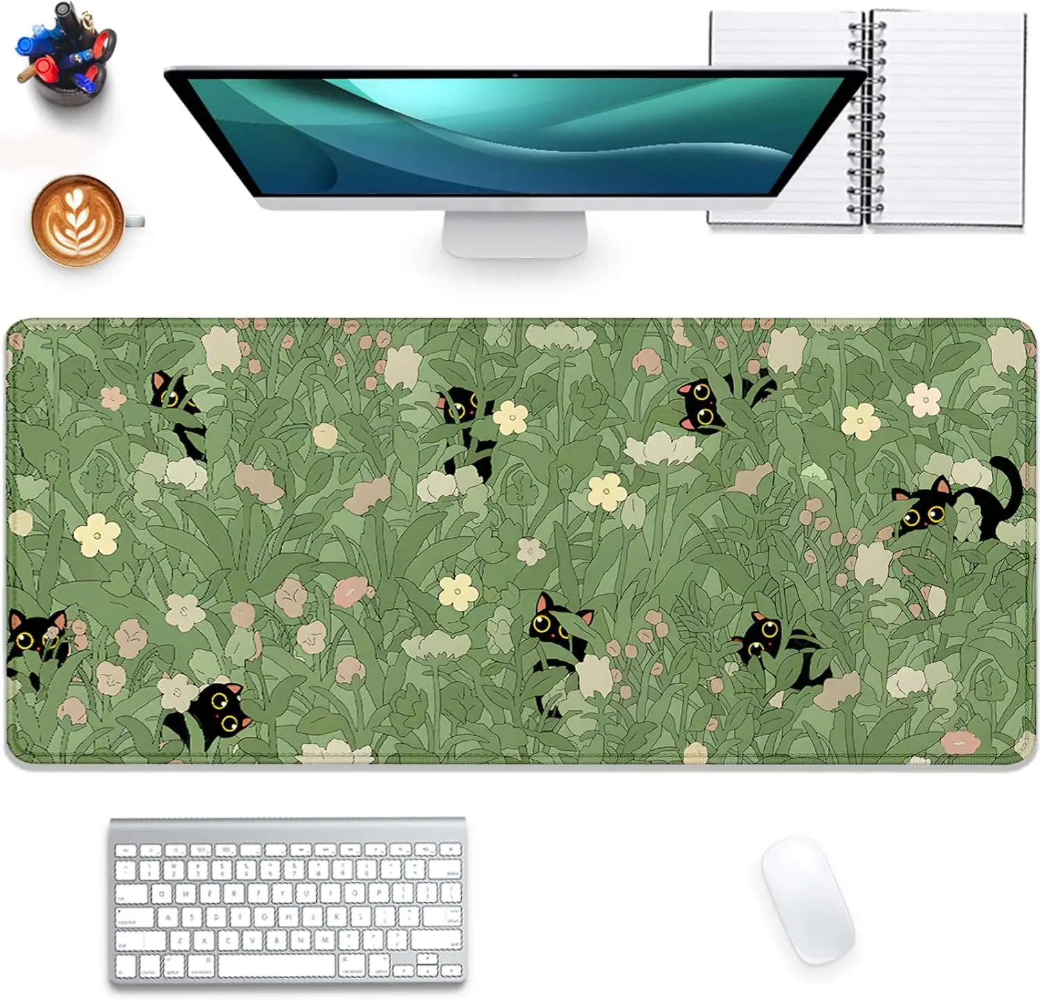 

Grassland Kitten Desk Pad Mouse Pad Stitched Edges Non-Slip Waterproof Rubber Base Mouse Pad for Office Home Gaming Table Mat