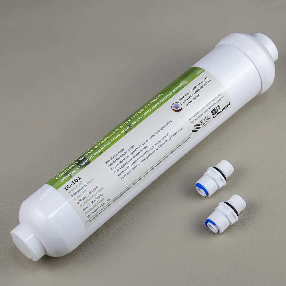 Coronwater Inline RO GAC Posfilter Coconut Shell القائم على فلتر مياه الكربون المنشط IC-101