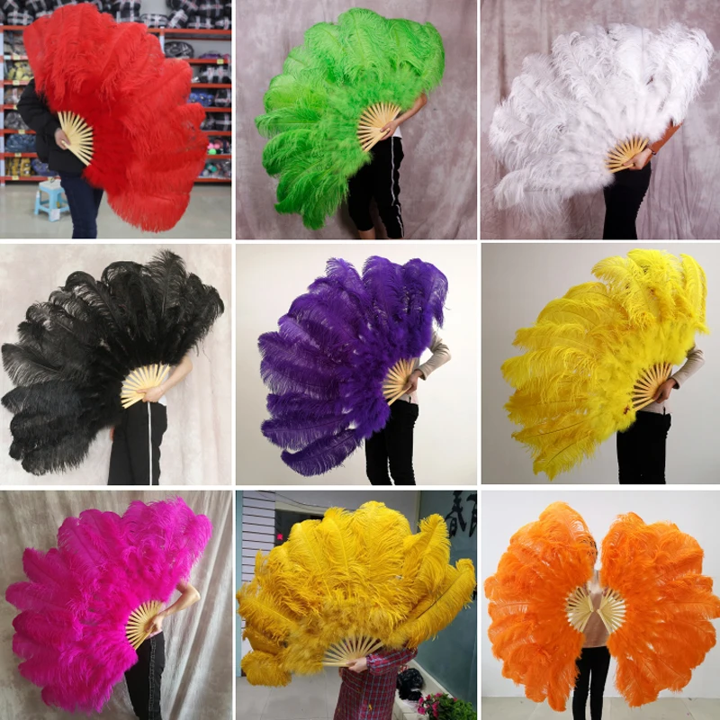 

High Quality Natural Big Ostrich Feather Fan Red Wedding Dance Party Alloween Performance Turkey Feather Accessories Stage props