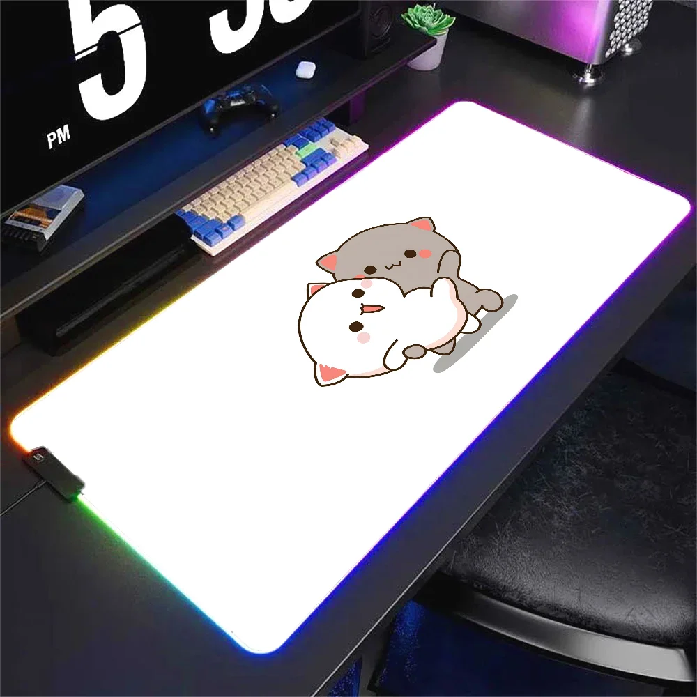 Peach Mochi Cat  Mousepad XXL RGB Gaming Mouse Pads HD Black Gamer Accessories Large LED