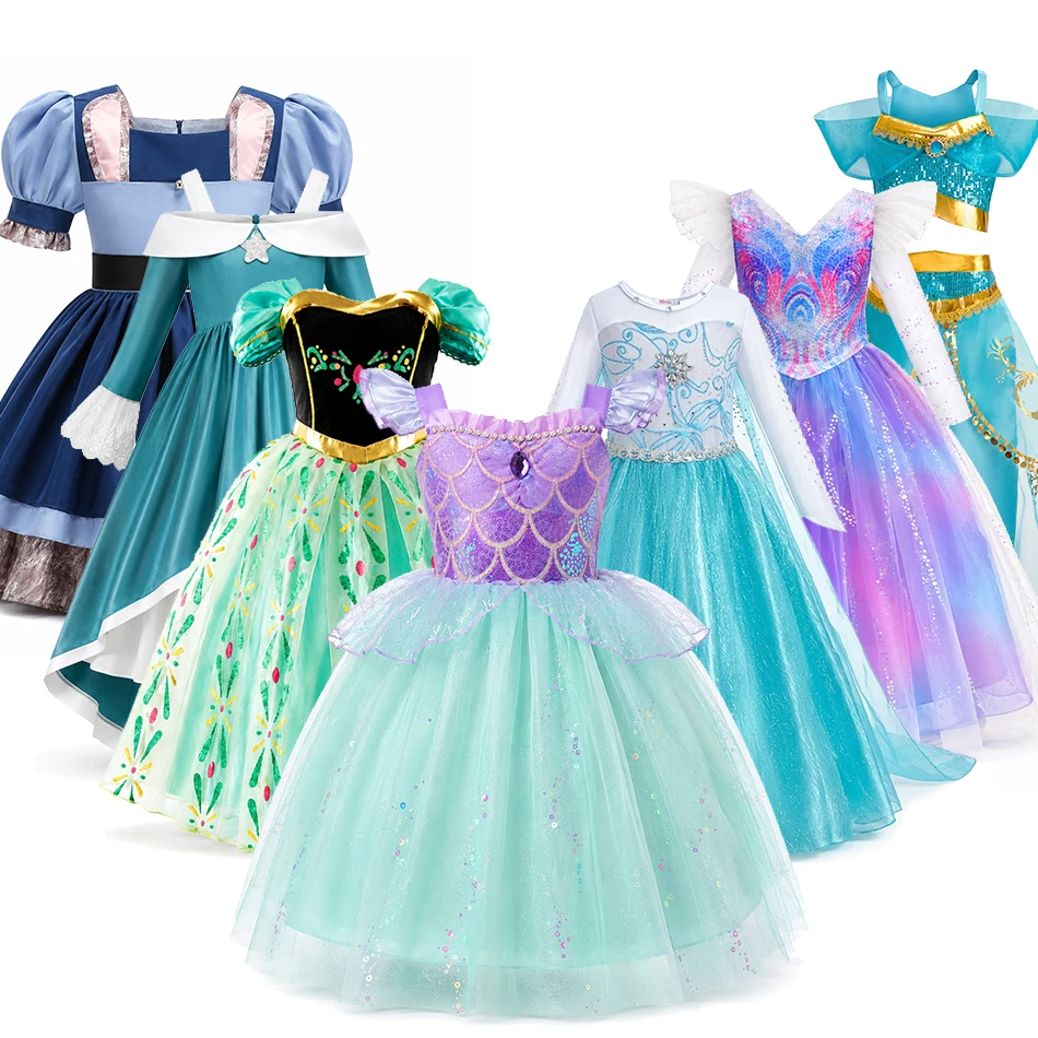 Girls Princess Dress Kids Cosplay Costume Sequin Tulle Gown Children Birthday Party Dress Up Halloween Carnival Outfits Vestidos