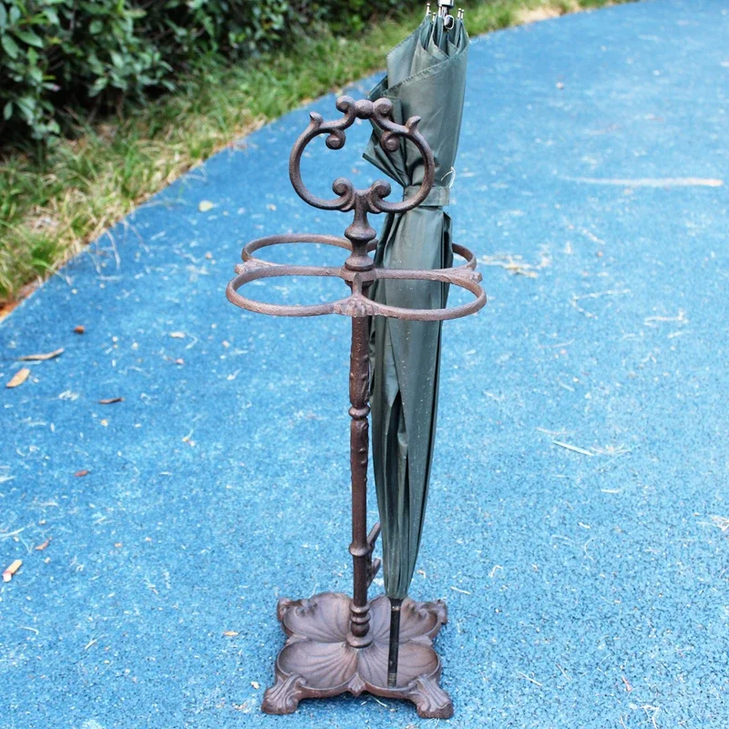 Retro Industrial Cast Iron Umbrella Holder With 4 Storage Circle Antique Rustic Home Lobby Footed Standing Umbrella Storage Rack