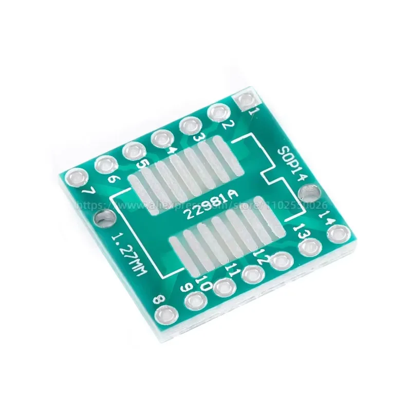Placa de transferência DIP Pin Board Pitch, placa adaptadora IC, placa de conversão, TSSOP14, SOP-14, SOP-14, DIP14, 10pcs