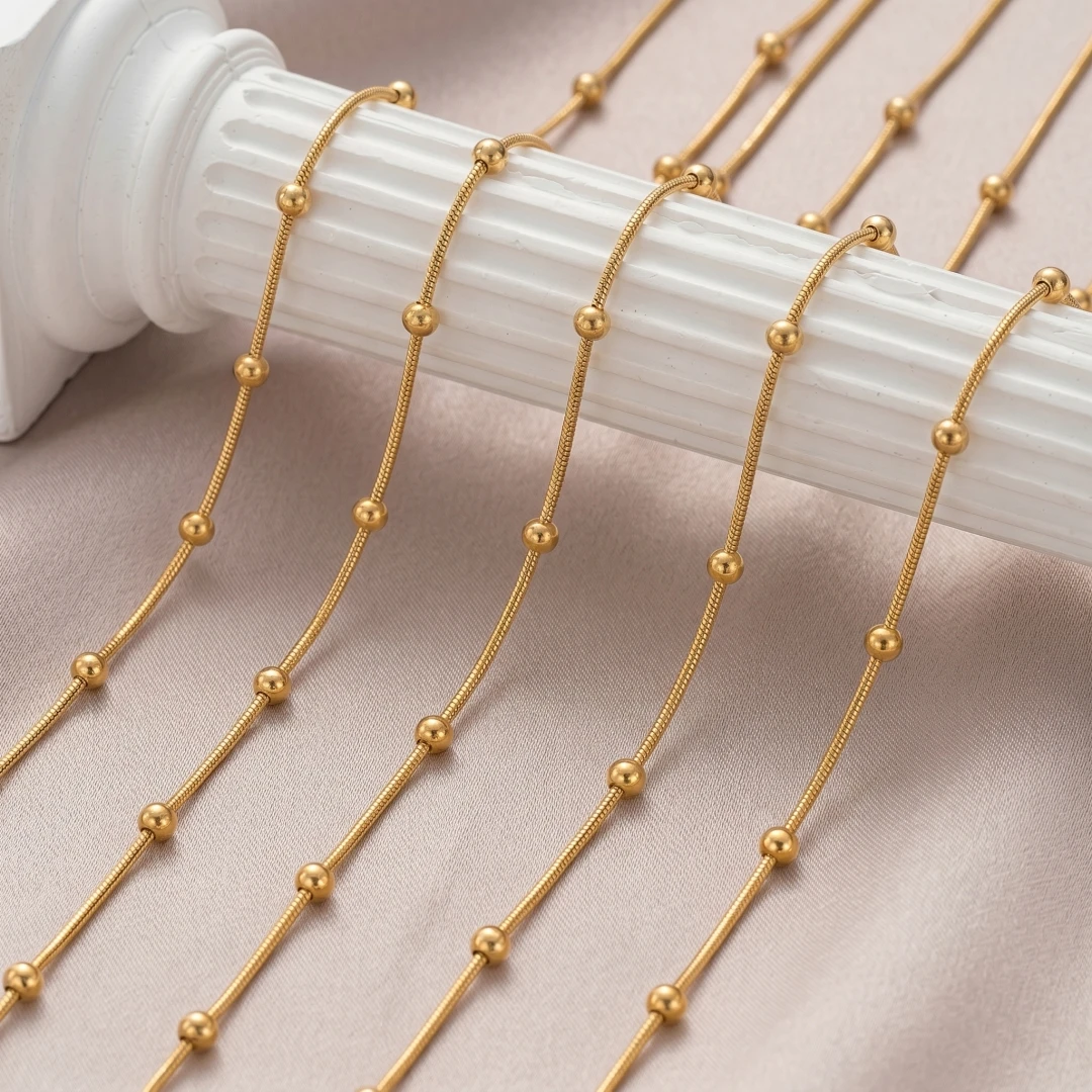 2 Meter Edelstahl-Goldkette, Schlangenkette in Goldfarbe mit Perlen für DIY-Halsketten, Armbänder, Fußkettchen und Schmuckherstellung – Detail 3