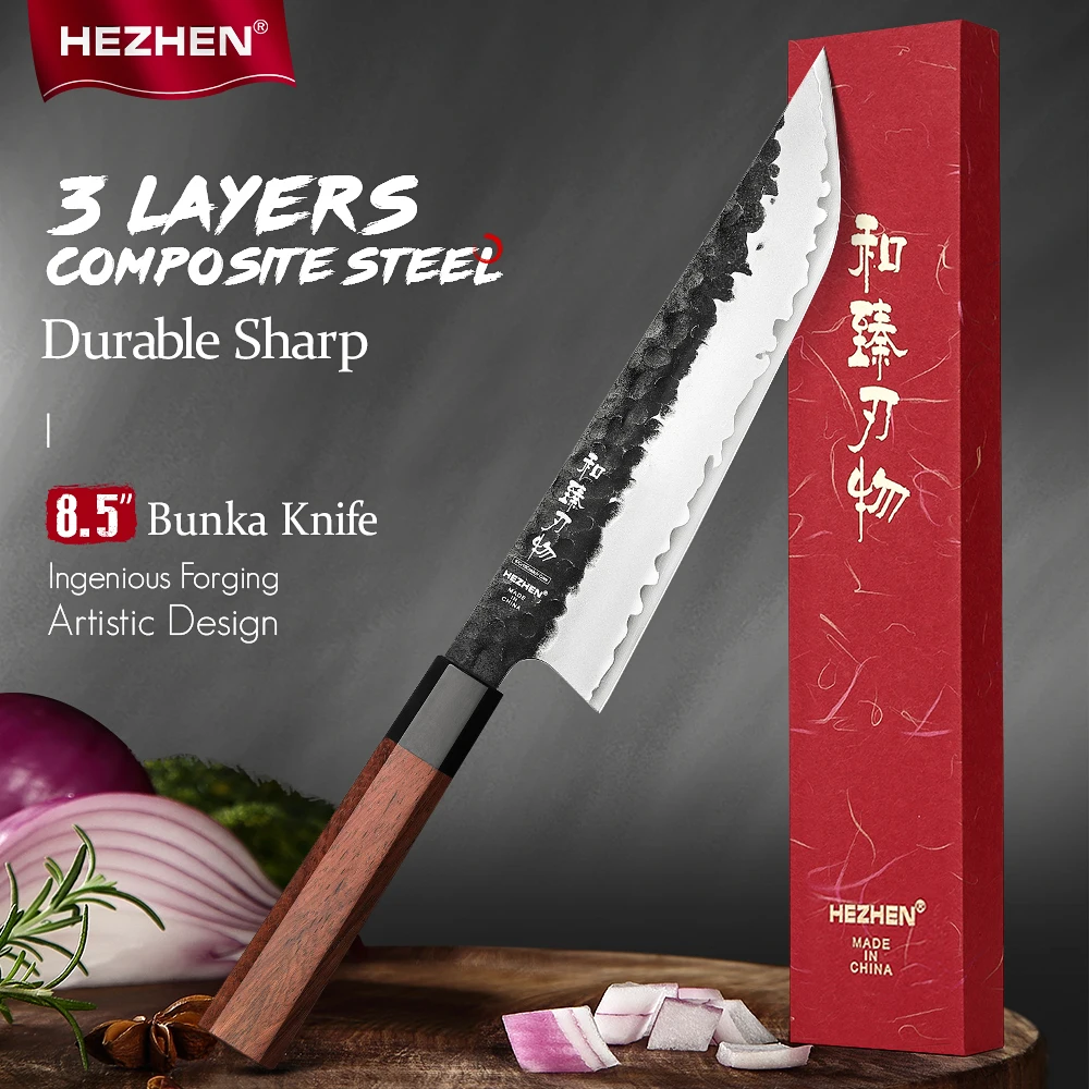 HEZHEN 8.5 Inches Sakimaru Knife Three-layer Composite Steel Stainless Steel High Quality Cook Knife Kitchen Knives Razor Sharp