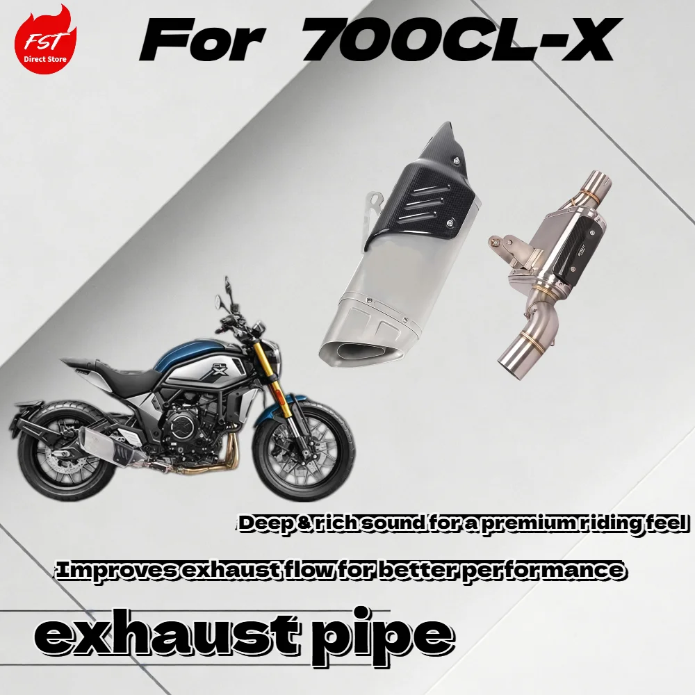 

For CLX700 Motorcycle Modified Exhaust Pipe With Back Pressure Drum Mid Section Tail Muffler Racing Accessories
