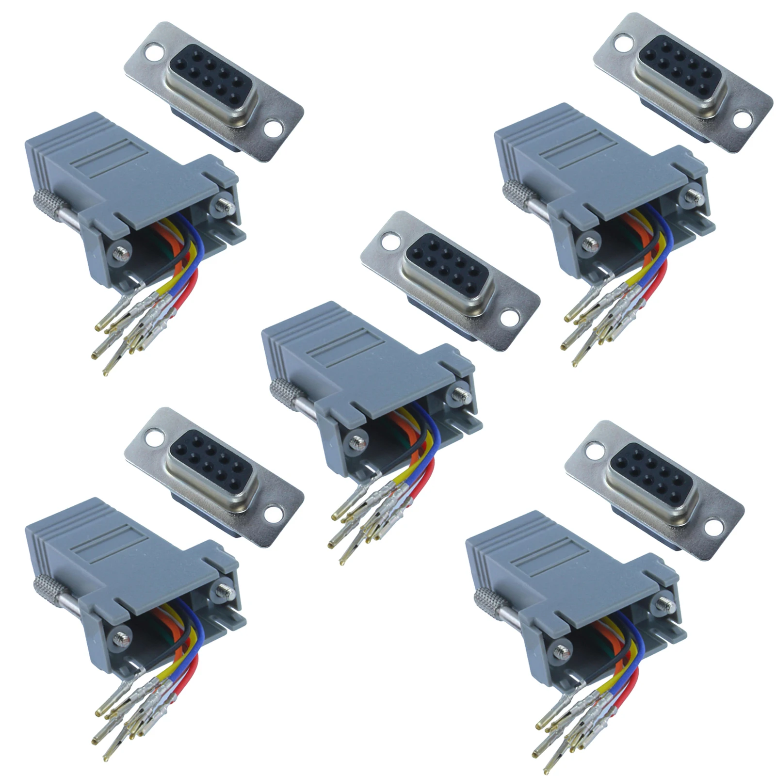 5 Pack DB9 9 Pin RS232 Serial Port Female to RJ45 Female Network Adapter 8P8C