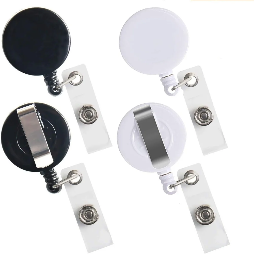 

Black White Badge Reel Retractable ID Tag Name Badge Holder Staff Nurse Work Pass Bus Card Clip Badge Holder Reel