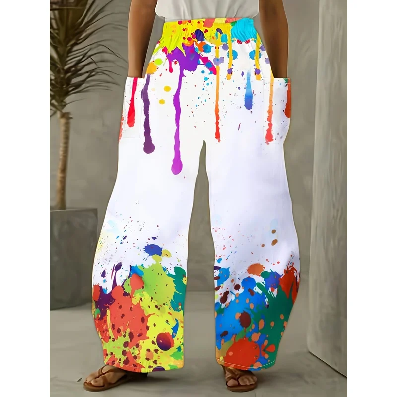 Girls All Over Print Wide Leg Pants Elastic Waist Loose Fit Casual Trousers for Tween Teen Girls School Daily Wear