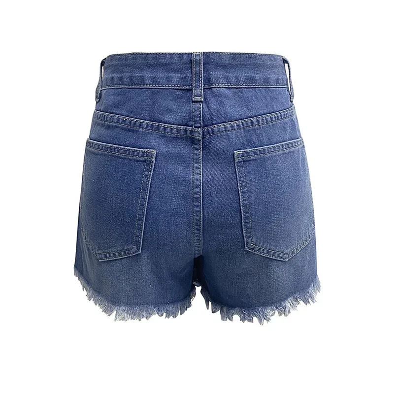 Women Tassel Trouser Legs Denim Shorts Fashion Broken Holes Daily Casual Three Quarter Pants Female Trend Streetwear Mini Jeans
