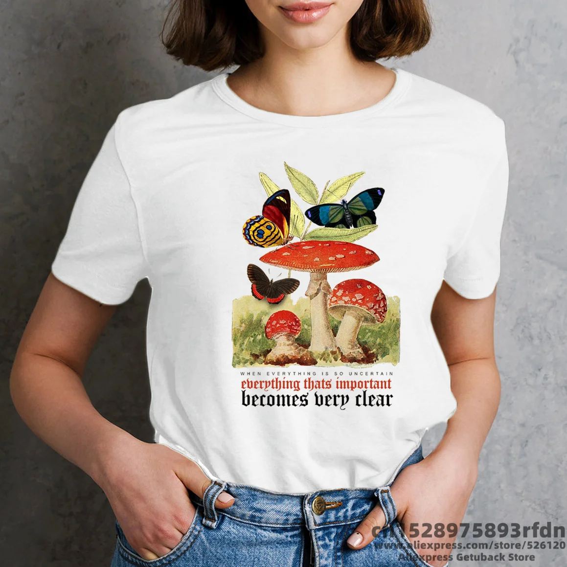 

Butterfly Women's Mushroom T-shirts Girl 2022 Punk Summer Vintage Cartoon Anime Print T Shirt Y2K Women Oversized Clothing