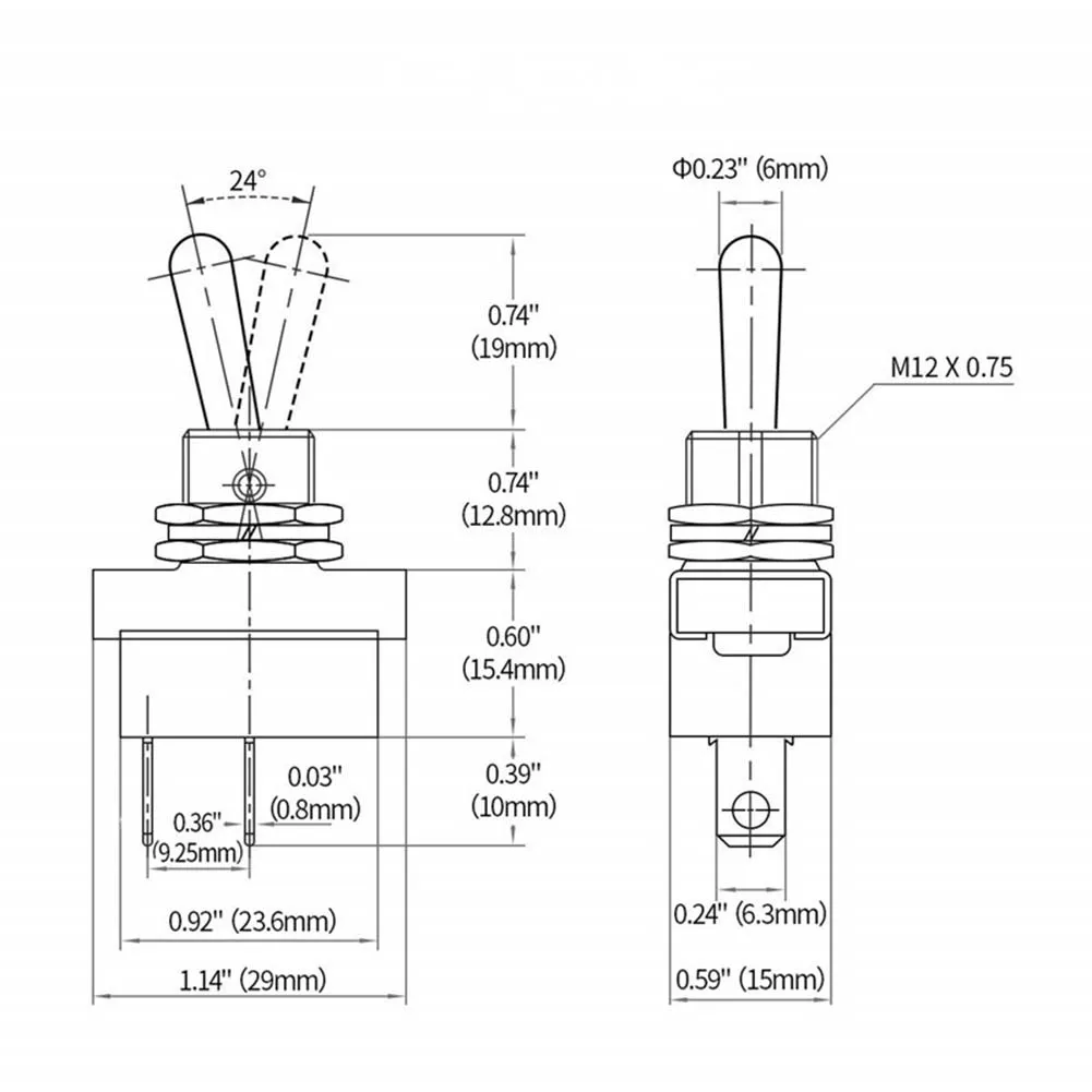12V 25A Switch Automotive Toggle Switch 6A At 125VAC Iron Silver Material Reliable Performance 12.2mm Panel Cut-out