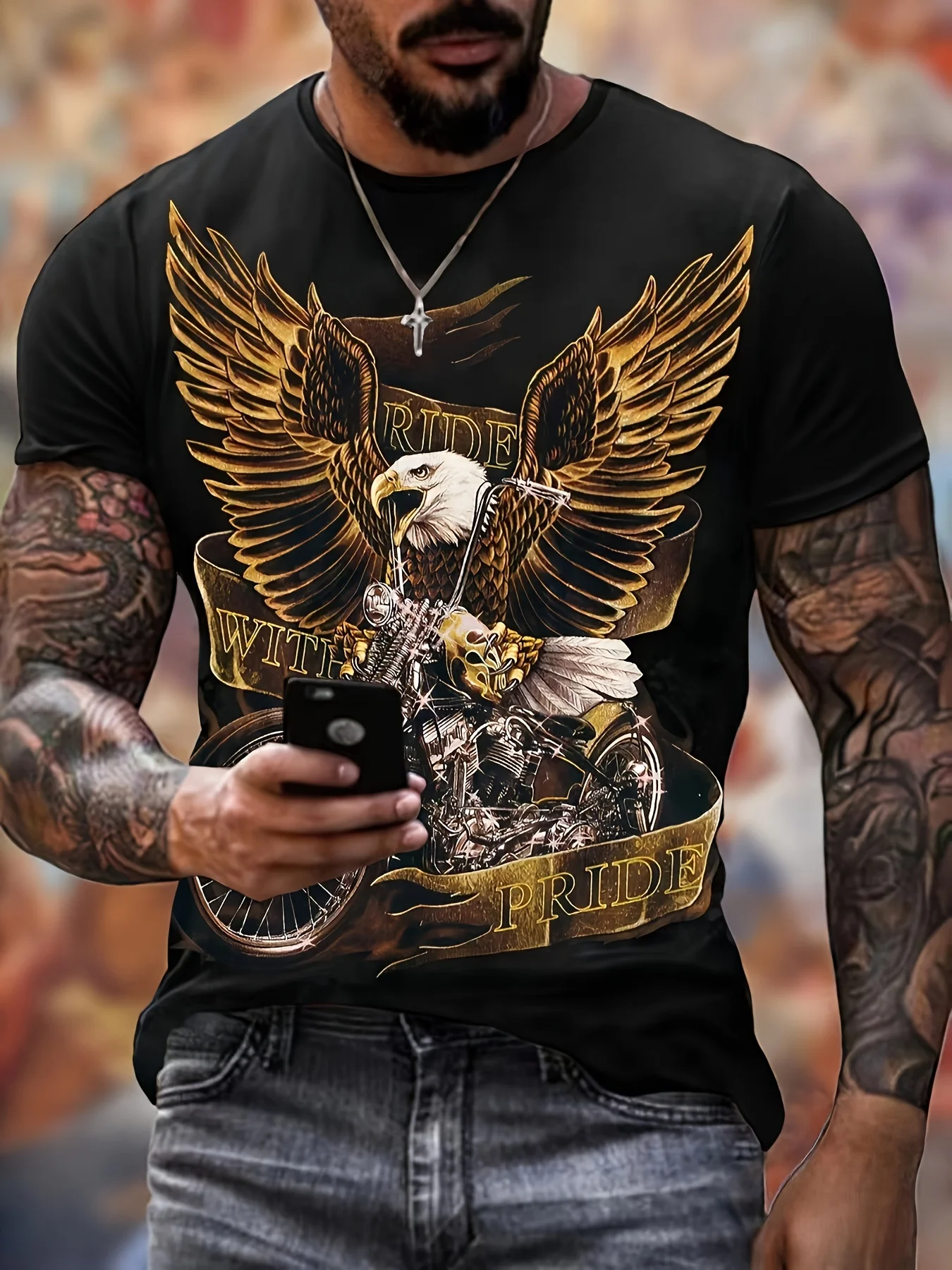 Fashion Eagle 3D Digital Pattern Print Men\'s Graphic T-shirts Causal Comfy Tees Short Sleeve Pullover Tops Men\'s Summer Clothing