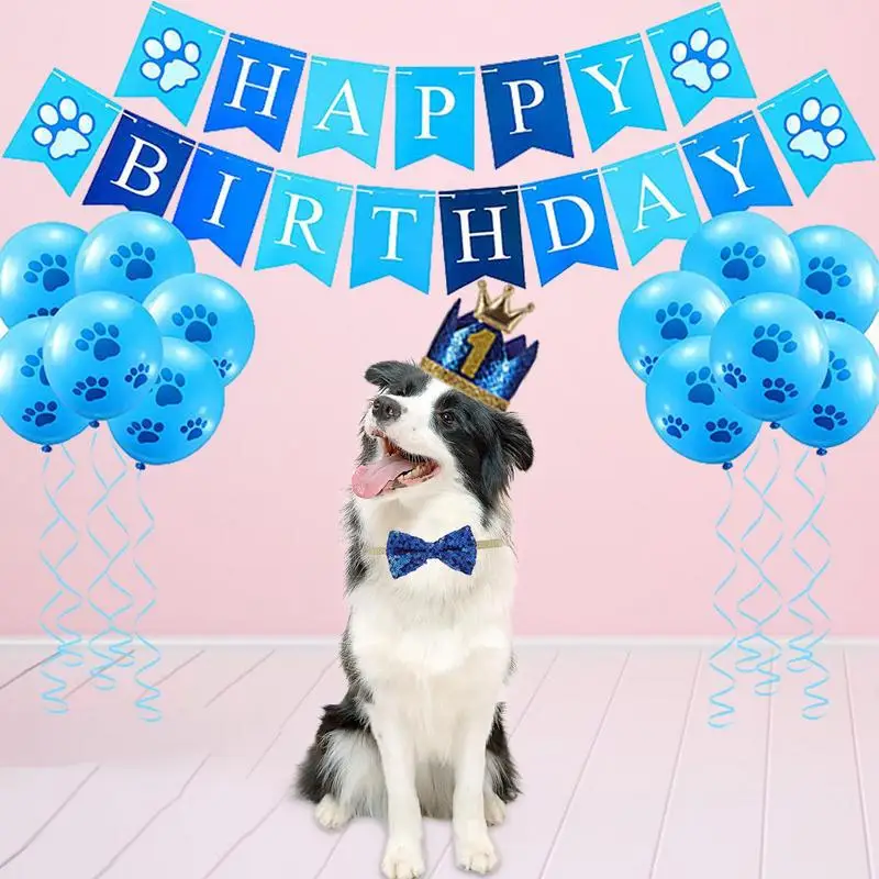 Dog Birthday Party Supplies Dog Party Decor Set Birthday Hat Bandana Scarf With Cute Tie Flag Balloons Puppy Birthday Party