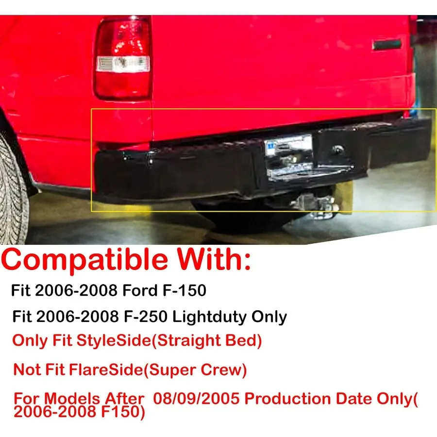 مجموعة المصد الخلفي من الفولاذ لـ 2006 2007 2008 Ford F150 بدون فتحات مستشعر الحديقة استبدال المصد الخلفي الأسود لـ FO1103 #2