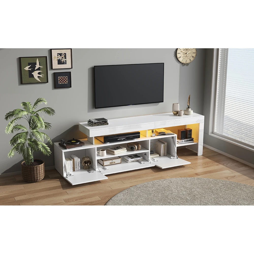 192 * 37 * 53 cm moderner Wohnzimmer-TV-Schrank mit 3 Schränken, TV-Ständer mit LED, Hochglanz-Lowboard, Kommode für 85-Zoll-Fernseher – Detail 6