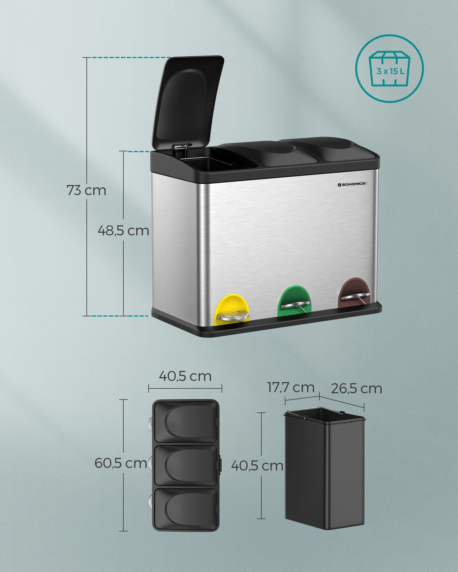 Stainless Steel 45L Step Trash Can