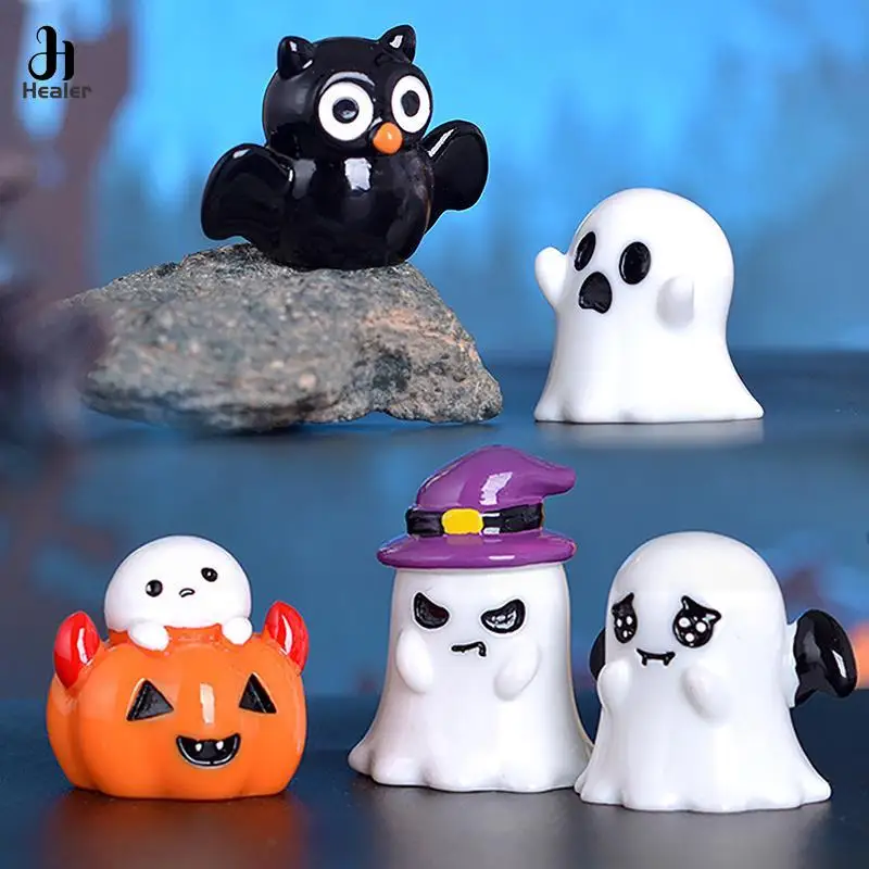 Halloween Micro Landscape Miniature Figurines Resin Craft Mini Fairy Garden Ornaments Cute Pumpkin Ghost Vampire Decoration