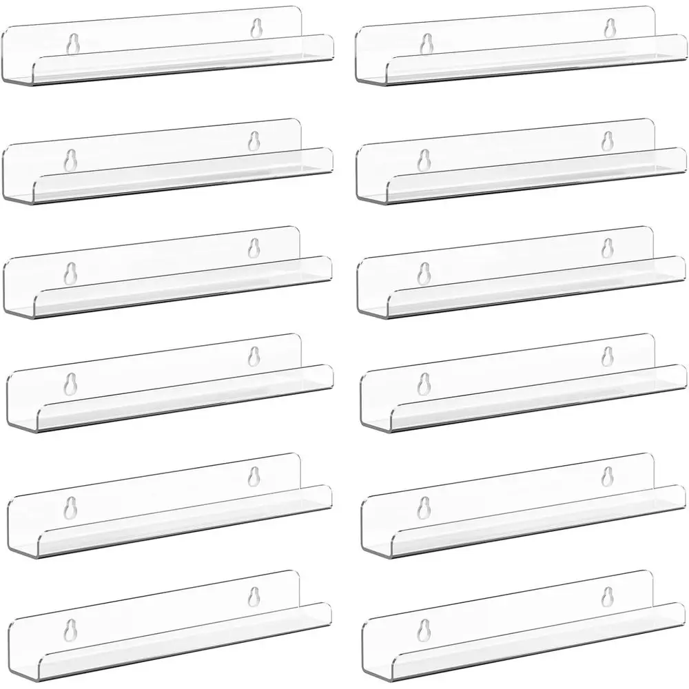 Vinyl Record Shel Wall Mount, 12 Pack 12 inch Clear Acrylic Album Record Holder Display, Kids Bookshel, Floating Wall Shelves or