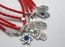 20 Mixed Kabbalah Hamsa Hand Charms Red Leatheroid Braided String Bracelets