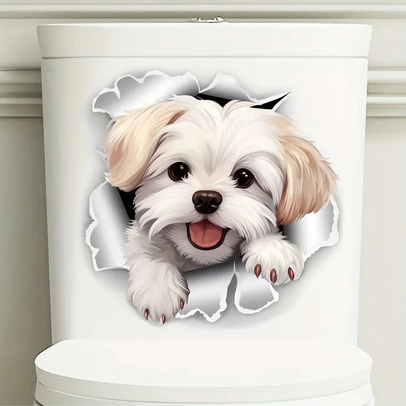 

MT1257# Cute White Dog Toilet Seat Sticker - Playful Bathroom Decal with Adorable Puppy Design, Self-Adhesive for Doors & Walls
