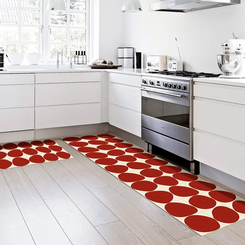 Kitchen Rug Retro Geometric Pattern Long Strip Runner Kitchen Carpet Non-slip Oil-proof Waterproof Washable Kitchen Floor Mat 러그