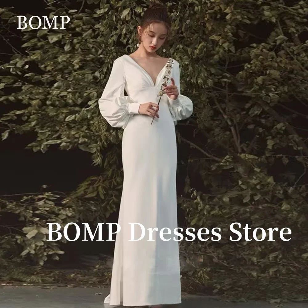 

BOMP Elegant Evening Dresses Mermaid Trumpet Bridal Gowns V-Neck Puff Sleeves Korea Wedding Dress Photo Shoot Customized 웨딩드레스