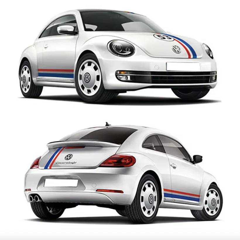 

Синяя и красная наклейка на капот с боковой линией талии, гоночная наклейка в полоску Herbie, виниловая графика для Volkswagen VW Beetle