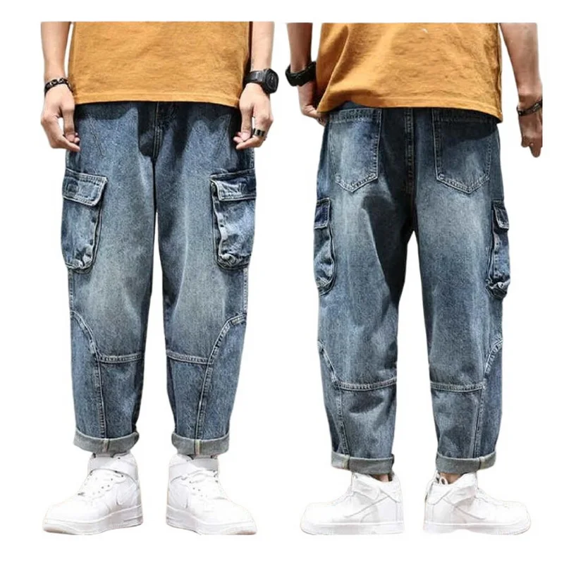 

Men's Cargo Jeans Multiple Pockets Tapered Pants Loose Washed Youth Skateboard Pants