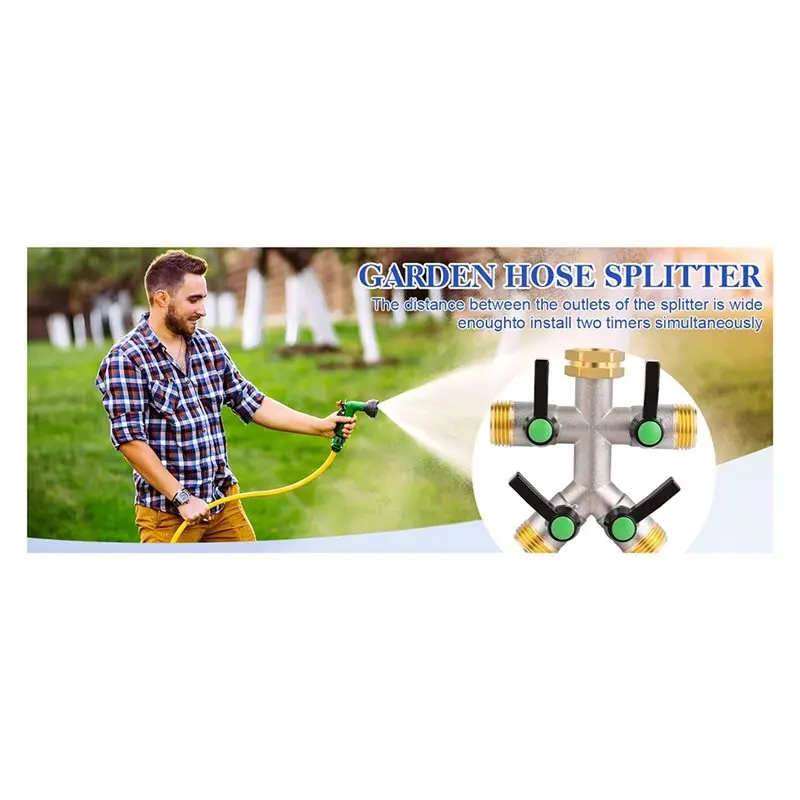 AC23-Hose Splitter 4 Way Garden Hose Splitter Water Spigot Splitter RV Copper Hose Splitter Valve 3/4 Inch GHT Thread