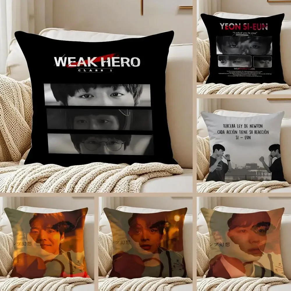 School Anime W-Weak Hero Class Cushion Cover Pillowcase Anti-dustmite Invisible Zipper Short Plush Sofa Cushion
