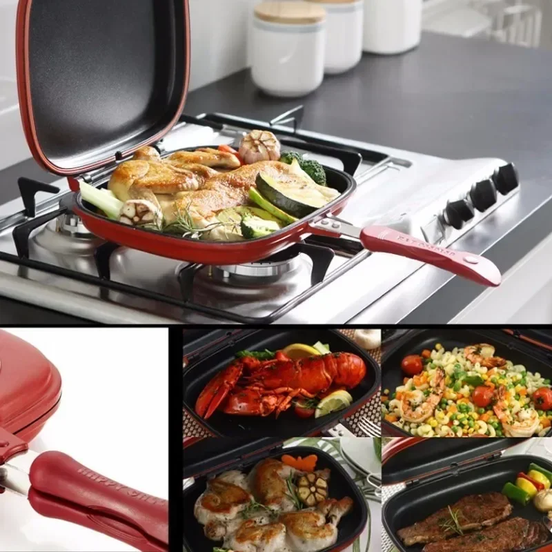 Hot Sale Household 28cm Pan Double Side Grill Fry Pan Cookware Double Face Pan Steak Fry  Pancake outdoor Kitchen supplies