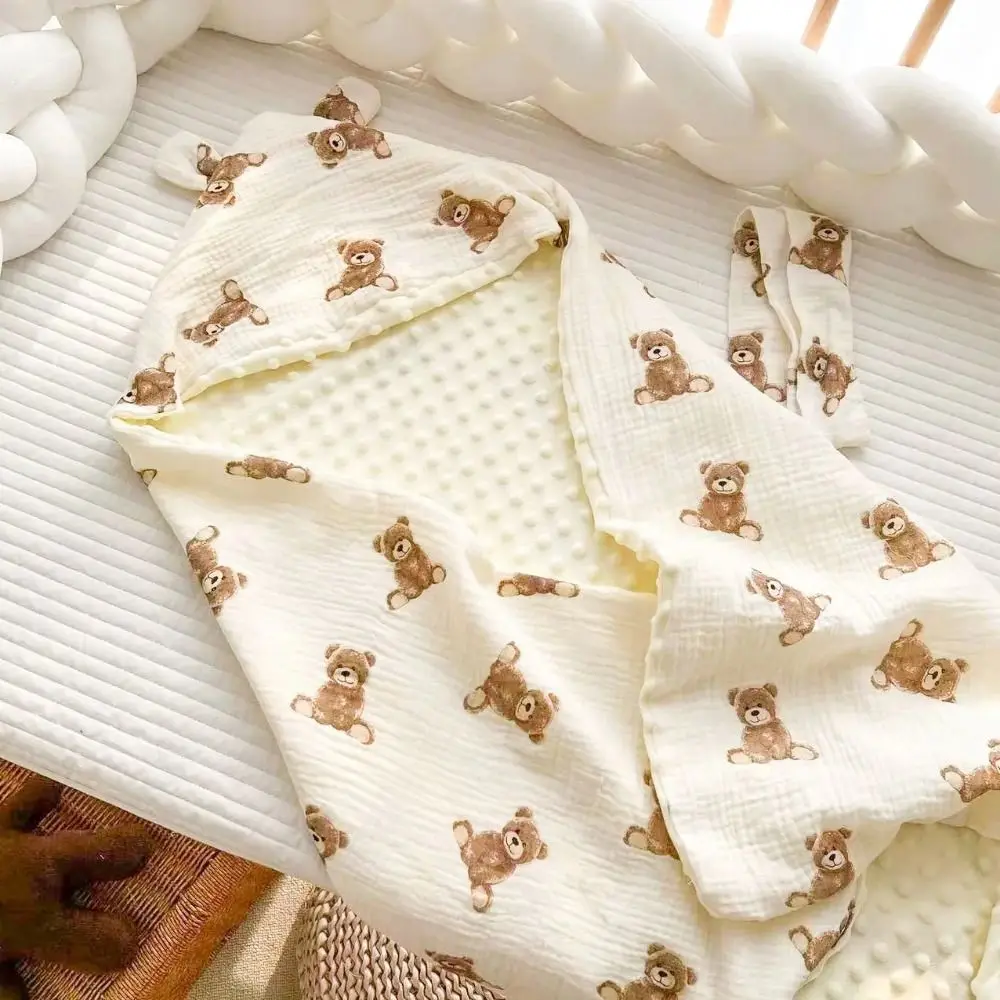 Pure Cotton Baby Crepe Cloth Double-layer Gauze Little Bear Printed Delivery Room Bag Soft Texture Single Layer Newborn Cloth