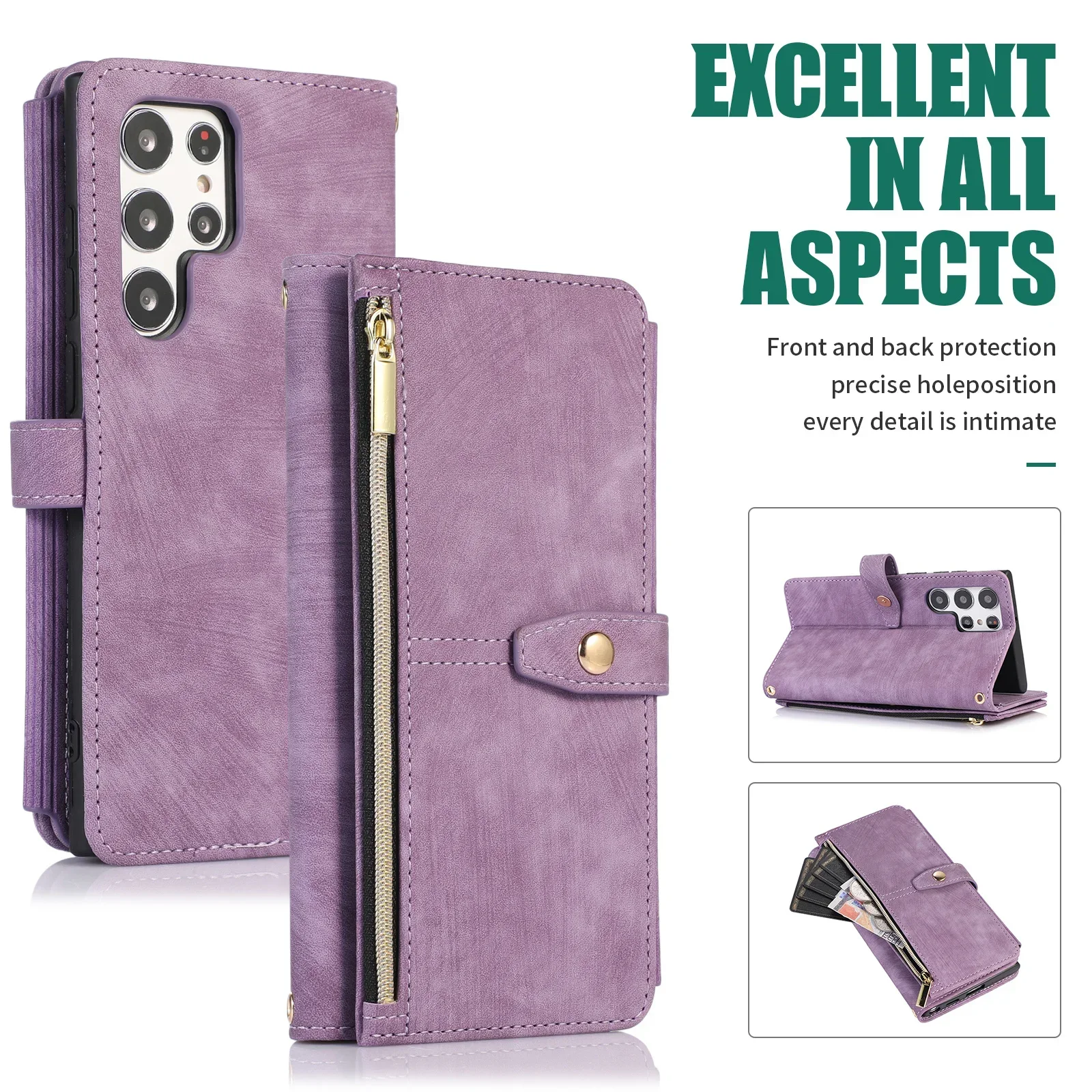 Handyhülle für Samsung Galaxy S23 S24 FE S25 S26 Ultra Edge Plus A16 A06 A26 A36 A56 A27 A37 A57 Cover Reißverschluss-Brieftasche Crossbody – Detail 18