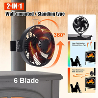2 in 1 Wall Mounted Stove Fan 6 Blades Free Standing Fireplace Fan Log Wood Burner Ecofan Quiet Home Efficient Heat Distribution