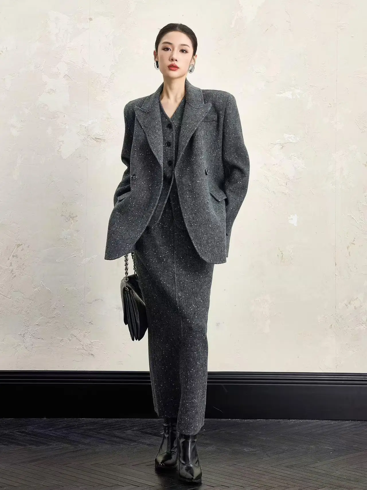 

Современный двусторонний шерстяной жилет и юбка в классическом стиле, модный женский костюм для молодых людей