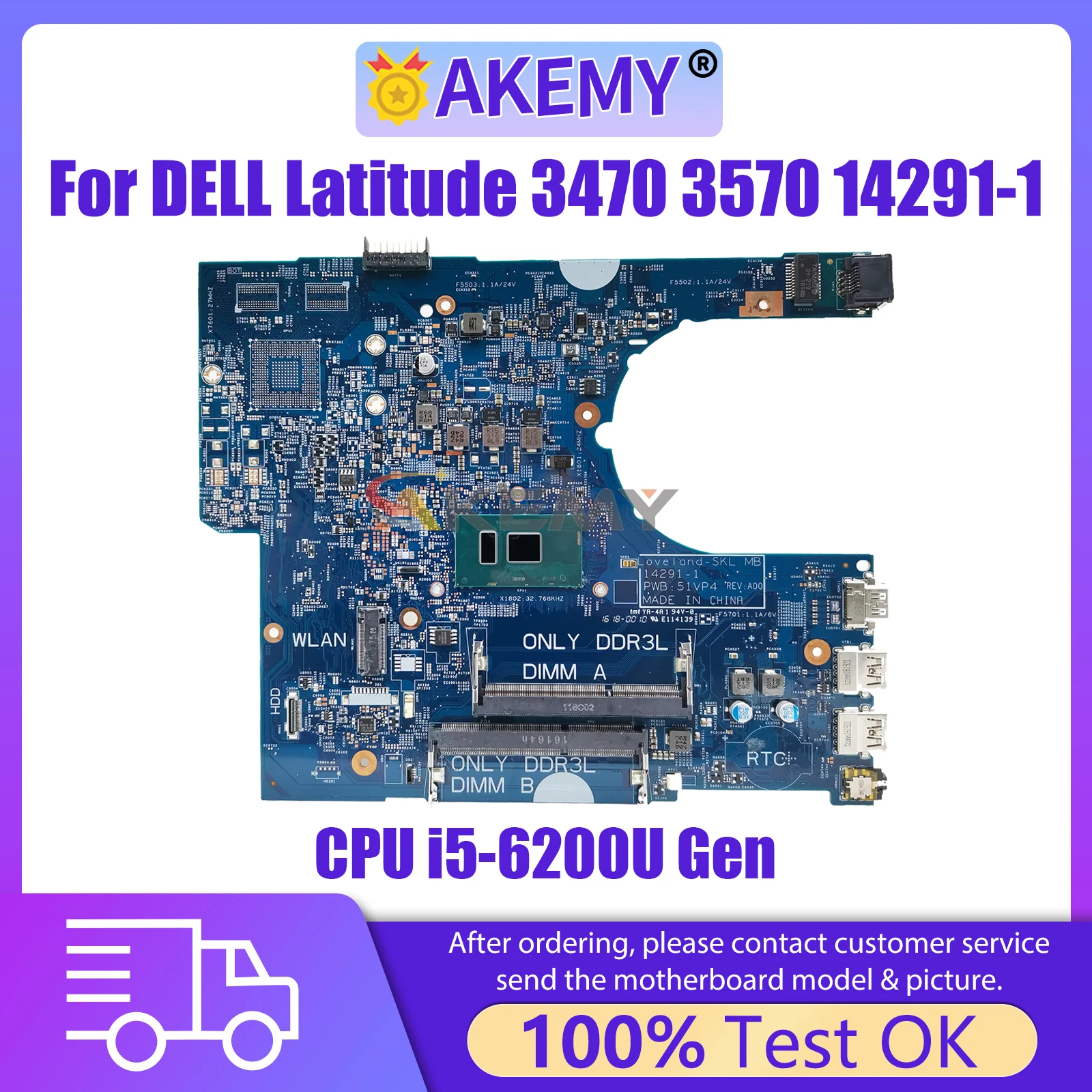 

AKEMY 14291-1 Laptop Motherboard For dell Latitude 3470 3570 CN-0XHXH4 XHXH4 Notebook Mainboard with CPU i5-6200U Gen Tested