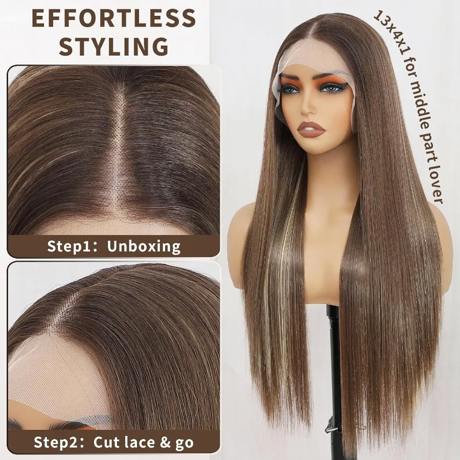 براون الدانتيل شعر مستعار أمامي بيروكات صناعية للنساء السود 13X4X1 HD الدانتيل الجبهة الباروكات قبل قطعها طويل مستقيم غلويليس الباروكات للأسود