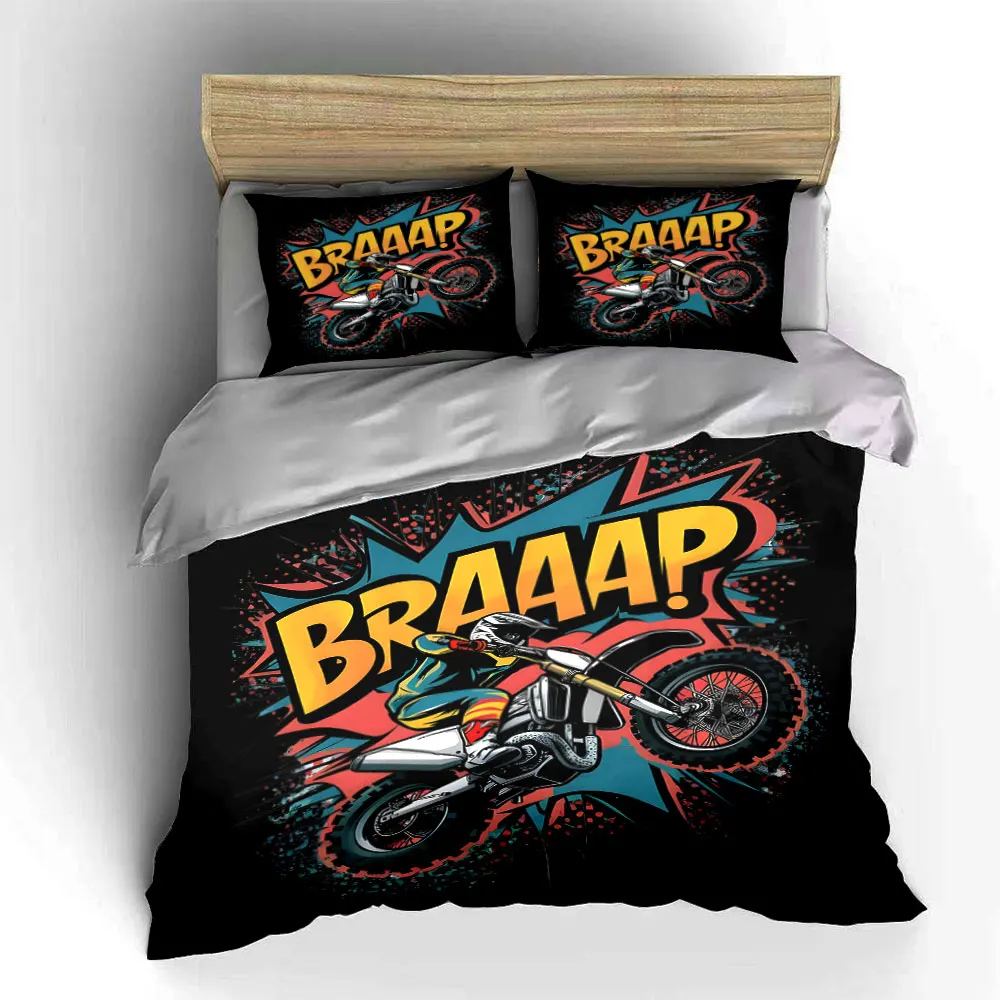 Motocross Jump Creative Illustration Duvet Cover Set with 3D Printing Design Soft Polyester Bedding Set All-Season Comfort 5