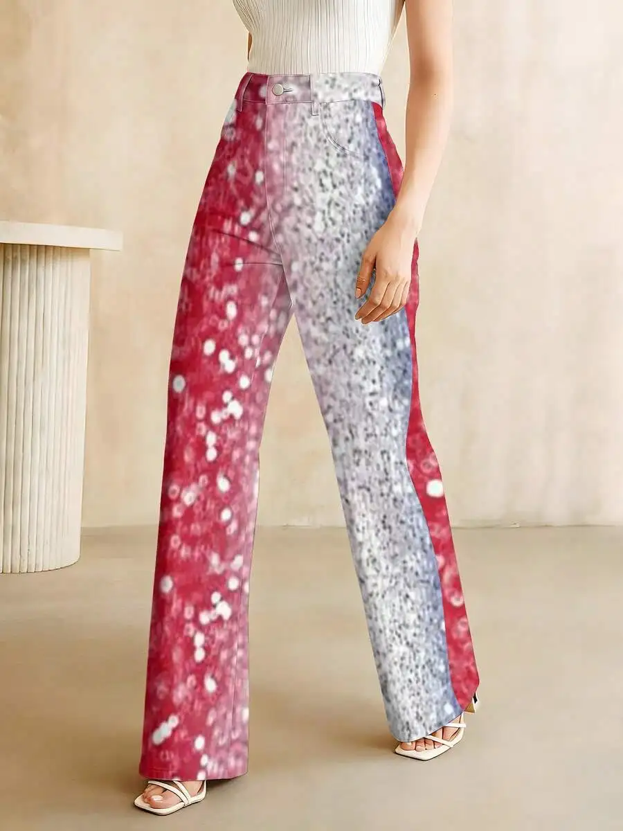 

High-Waist Wide Leg Printed Denim Pants Women Casual Summer Trousers