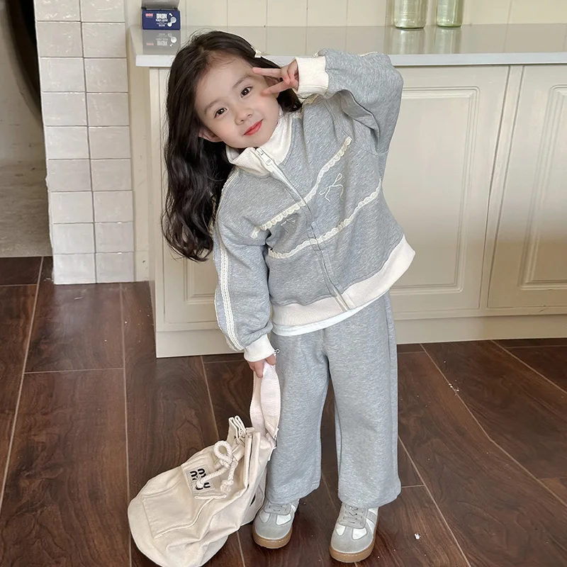 2024 Autumn Children Clothing Girls Long Sleeved Hoodie Set Children Long Sleeved Cardigan Jacket Long Pants Two-piece Set