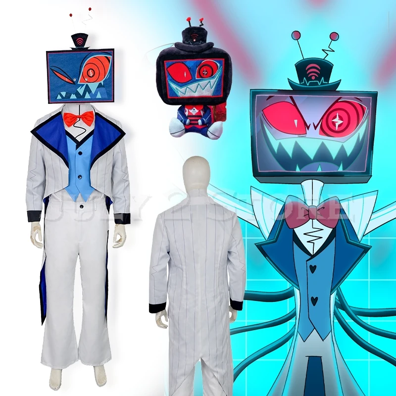 Halloween Hell Vox Cosplay White Tuxedo Suit Clothes TV Demon Evening Suit Tailcoat Costume Vox Mask Anime 3V Vees VVV Fullset
