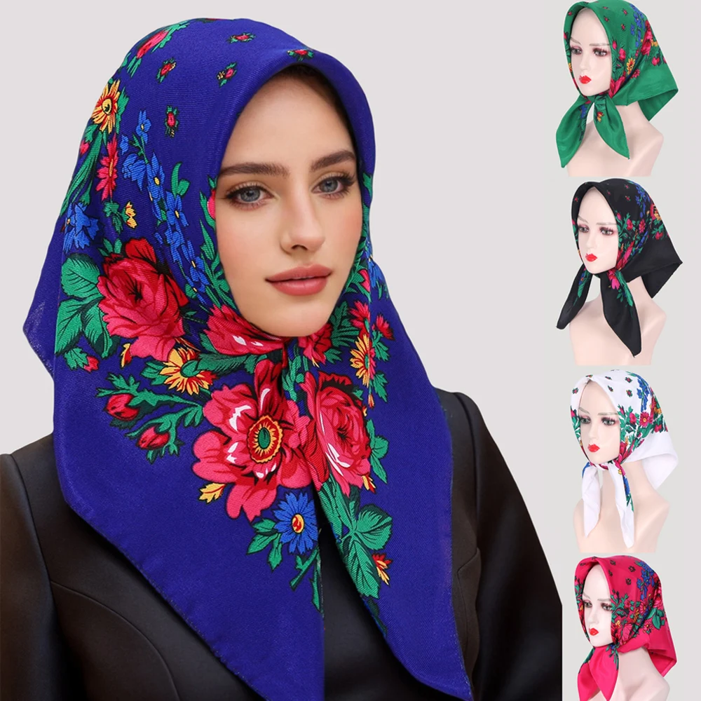 Luxus Hijab Haar Bands Platz Baumwolle Schal Für Frauen Halstuch Weibliche Rose Muster Schal Stirnband Mode Wraps Bandana
