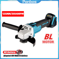 Ponbos 125mm Brushless Angle Grinder 4 Speed Adjustable Sanding Machine Woodworking Cutting Power Tools(For Makita 18V Battery)